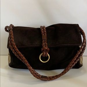 Burberry Brown suede leather handbag purse see photos RARE HTF